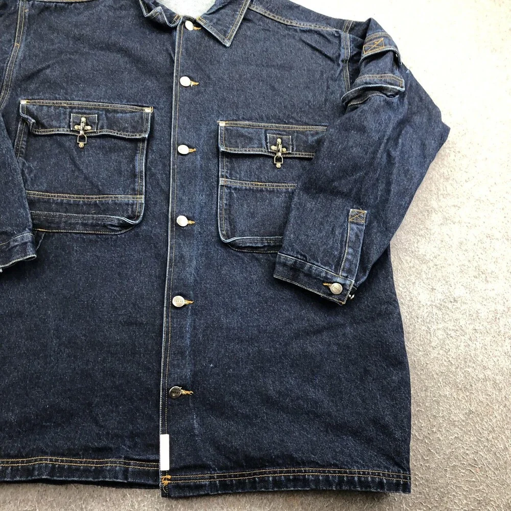 Vintage Trust USA Jacket Mens 2XL Blue Denim Long Button Chore Hong Kong